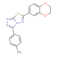 Chemical structure of 6-(2,3-dihydro-1,4-benzodioxin-6-yl)-3-(4-methylphenyl)-[1,2,4]triazolo[3,4-b][1,3,4]thiadiazole - CSSB00121637806