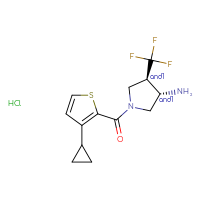 Chemical structure of rac-(3R,4S)-1-(3-cyclopropylthiophene-2-carbonyl)-4-(trifluoromethyl)pyrrolidin-3-amine hydrochloride - CSSB02125425734