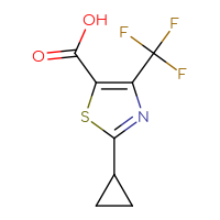 Chemical structure of 2-cyclopropyl-4-(trifluoromethyl)-1,3-thiazole-5-carboxylic acid - CSSB00000694602