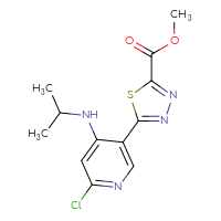 Chemical structure of methyl 5-{6-chloro-4-[(propan-2-yl)amino]pyridin-3-yl}-1,3,4-thiadiazole-2-carboxylate - CSSB00025717127