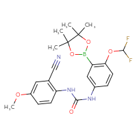 Chemical structure of 3-(2-cyano-4-methoxyphenyl)-1-[4-(difluoromethoxy)-3-(4,4,5,5-tetramethyl-1,3,2-dioxaborolan-2-yl)phenyl]urea - CSSB21332137408