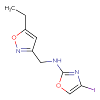 Chemical structure of N-[(5-ethyl-1,2-oxazol-3-yl)methyl]-4-iodo-1,3-oxazol-2-amine - CSSB15026216936
