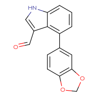 Chemical structure of 4-(2H-1,3-benzodioxol-5-yl)-1H-indole-3-carbaldehyde - CSSB06582305472
