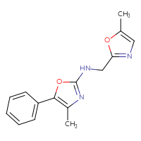 Chemical structure of 4-methyl-N-[(5-methyl-1,3-oxazol-2-yl)methyl]-5-phenyl-1,3-oxazol-2-amine - CSSB15190410427