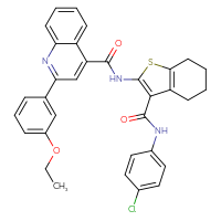 Chemical structure of N-{3-[(4-chlorophenyl)carbamoyl]-4,5,6,7-tetrahydro-1-benzothiophen-2-yl}-2-(3-ethoxyphenyl)quinoline-4-carboxamide - CSSB00121668425