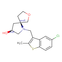 Chemical structure of rac-(3R,5S)-1-[(5-chloro-2-methyl-1-benzothiophen-3-yl)methyl]-7-oxa-1-azaspiro[4.4]nonan-3-ol - CSSS21427063887