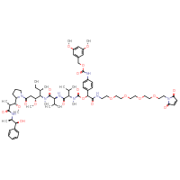 Chemical structure of [4-({[(3,5-dimethoxyphenyl)methoxy]carbonyl}amino)phenyl]({[14-(2,5-dioxo-2,5-dihydro-1H-pyrrol-1-yl)-3,6,9,12-tetraoxatetradecan-1-yl]carbamoyl})methyl N-[(1S)-1-{[(1S)-1-{[(3R,4S,5S)-1-[(2S)-2-[(1R,2R)-2-{[(1S,2R)-1-hydroxy-1-phenylpropan-2-yl]carbamoyl}-1-methoxy-2-methylethyl]pyrrolidin-1-yl]-3-methoxy-5-methyl-1-oxoheptan-4-yl](methyl)carbamoyl}-2-methylpropyl]carbamoyl}-2-methylpropyl]-N-methylcarbamate - CSSB15351490449