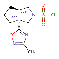 Chemical structure of rac-(3aR,6aR)-3a-(3-methyl-1,2,4-oxadiazol-5-yl)-octahydrocyclopenta[c]pyrrole-2-sulfonyl chloride - CSSB21291564567