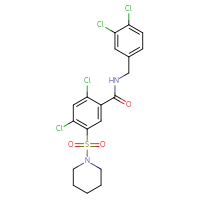 Chemical structure of 2,4-dichloro-N-[(3,4-dichlorophenyl)methyl]-5-(piperidine-1-sulfonyl)benzamide - CSSB00121675648