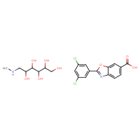 Chemical structure of 2-(3,5-dichlorophenyl)-1,3-benzoxazole-6-carboxylic acid; 6-(methylamino)hexane-1,2,3,4,5-pentol - CSSB02125607467