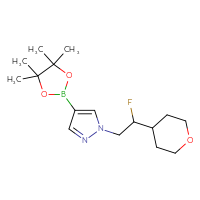 Chemical structure of 1-[2-fluoro-2-(oxan-4-yl)ethyl]-4-(4,4,5,5-tetramethyl-1,3,2-dioxaborolan-2-yl)-1H-pyrazole - CSSB02158349318
