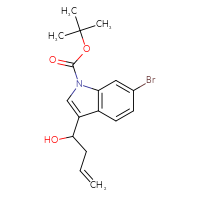 Chemical structure of tert-butyl 6-bromo-3-(1-hydroxybut-3-en-1-yl)-1H-indole-1-carboxylate - CSSB21246421705