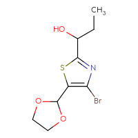 Chemical structure of 1-[4-bromo-5-(1,3-dioxolan-2-yl)-1,3-thiazol-2-yl]propan-1-ol - CSSB21246429550