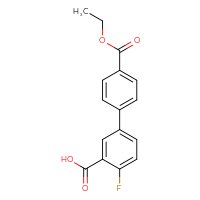 Chemical structure of 4'-(ethoxycarbonyl)-4-fluoro-[1,1'-biphenyl]-3-carboxylic acid - CSSB00150701379