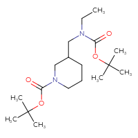 Chemical structure of tert-butyl 3-({[(tert-butoxy)carbonyl](ethyl)amino}methyl)piperidine-1-carboxylate - CSSB06626830959