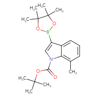 Chemical structure of tert-butyl 7-methyl-3-(4,4,5,5-tetramethyl-1,3,2-dioxaborolan-2-yl)-1H-indole-1-carboxylate - CSSB00010223221