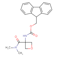 Chemical structure of (9H-fluoren-9-yl)methyl N-[3-(dimethylcarbamoyl)oxetan-3-yl]carbamate - CSSB21043414983