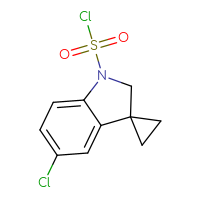 Chemical structure of 5'-chloro-1',2'-dihydrospiro[cyclopropane-1,3'-indole]-1'-sulfonyl chloride - CSSB14956381369