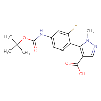 Chemical structure of 5-(4-{[(tert-butoxy)carbonyl]amino}-2-fluorophenyl)-1-methyl-1H-pyrazole-4-carboxylic acid - CSSB00103071581