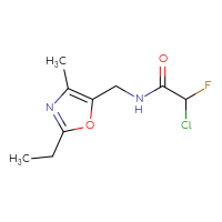 Chemical structure of 2-chloro-N-[(2-ethyl-4-methyl-1,3-oxazol-5-yl)methyl]-2-fluoroacetamide - CSSB21332117437
