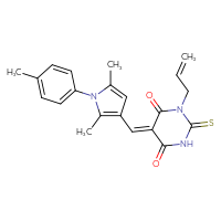 Chemical structure of (5Z)-5-{[2,5-dimethyl-1-(4-methylphenyl)-1H-pyrrol-3-yl]methylidene}-1-(prop-2-en-1-yl)-2-sulfanylidene-1,3-diazinane-4,6-dione - CSSB00132474433