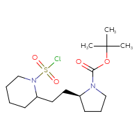 Chemical structure of tert-butyl (2S)-2-{2-[1-(chlorosulfonyl)piperidin-2-yl]ethyl}pyrrolidine-1-carboxylate - CSSB21224774303