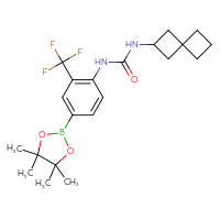 Chemical structure of 3-{spiro[3.3]heptan-2-yl}-1-[4-(4,4,5,5-tetramethyl-1,3,2-dioxaborolan-2-yl)-2-(trifluoromethyl)phenyl]urea - CSSB21332057844