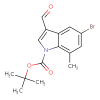 Chemical structure of tert-butyl 5-bromo-3-formyl-7-methyl-1H-indole-1-carboxylate - CSSB21332146036