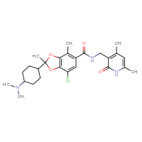 Chemical structure of 7-chloro-N-[(4,6-dimethyl-2-oxo-1,2-dihydropyridin-3-yl)methyl]-2-[4-(dimethylamino)cyclohexyl]-2,4-dimethyl-2H-1,3-benzodioxole-5-carboxamide - CSSB03496427289