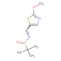 Chemical structure of (S)-N-[(2-methoxy-1,3-thiazol-5-yl)methylidene]-2-methylpropane-2-sulfinamide - CSSB00023809669