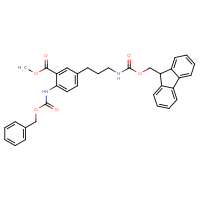 Chemical structure of methyl 2-{[(benzyloxy)carbonyl]amino}-5-[3-({[(9H-fluoren-9-yl)methoxy]carbonyl}amino)propyl]benzoate - CSSB00010769312