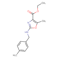 Chemical structure of ethyl 5-methyl-2-{[(4-methylphenyl)methyl]amino}-1,3-oxazole-4-carboxylate - CSSB01388881508