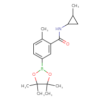 Chemical structure of 2-methyl-N-(2-methylcyclopropyl)-5-(4,4,5,5-tetramethyl-1,3,2-dioxaborolan-2-yl)benzamide - CSSB02522297228