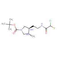 Chemical structure of rac-tert-butyl (3R,4R)-3-[2-(2-chloro-2-fluoroacetamido)ethyl]-4-methylpyrrolidine-1-carboxylate - CSSB09889003432