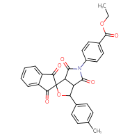 Chemical structure of ethyl 4-[3-(4-methylphenyl)-1',3',4,6-tetraoxo-1',3,3',3a,4,5,6,6a-octahydrospiro[furo[3,4-c]pyrrole-1,2'-inden]-5-yl]benzoate - CSSB00028081893
