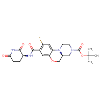 Chemical structure of tert-butyl (10S)-5-{[(3S)-2,6-dioxopiperidin-3-yl]carbamoyl}-4-fluoro-8-oxa-1,12-diazatricyclo[8.4.0.0²,⁷]tetradeca-2,4,6-triene-12-carboxylate - CSSB20621662915