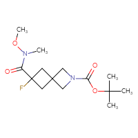 Chemical structure of tert-butyl 6-fluoro-6-[methoxy(methyl)carbamoyl]-2-azaspiro[3.3]heptane-2-carboxylate - CSSB20833025270