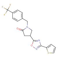Chemical structure of 4-[3-(thiophen-2-yl)-1,2,4-oxadiazol-5-yl]-1-{[4-(trifluoromethyl)phenyl]methyl}pyrrolidin-2-one - CSSB00025683093