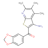 Chemical structure of 2-(2H-1,3-benzodioxole-5-carbonyl)-4,5,6-trimethylthieno[2,3-b]pyridin-3-amine - CSSB00102539992