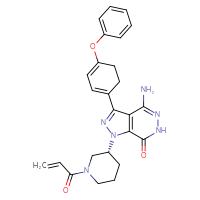 Chemical structure of 4-amino-3-(4-phenoxycyclohexa-1,3-dien-1-yl)-1-[(3R)-1-(prop-2-enoyl)piperidin-3-yl]-1H,6H,7H-pyrazolo[3,4-d]pyridazin-7-one - CSSB14945382360