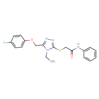 Chemical structure of 2-({5-[(4-chlorophenoxy)methyl]-4-ethyl-4H-1,2,4-triazol-3-yl}sulfanyl)-N-phenylacetamide - CSSB00046252301