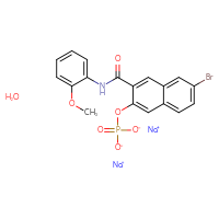 Chemical structure of disodium hydrate 6-bromo-3-[(2-methoxyphenyl)carbamoyl]naphthalen-2-yl phosphate - CSSB00016998977