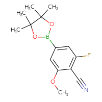 Chemical structure of 2-fluoro-6-methoxy-4-(4,4,5,5-tetramethyl-1,3,2-dioxaborolan-2-yl)benzonitrile - CSSB00020789587