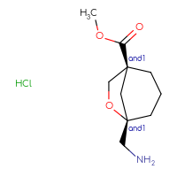 Chemical structure of rac-methyl (1R,5R)-5-(aminomethyl)-6-oxabicyclo[3.2.1]octane-1-carboxylate hydrochloride - CSSB20620689660