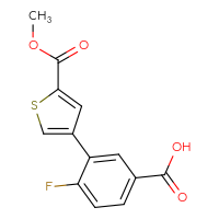 Chemical structure of 4-fluoro-3-[5-(methoxycarbonyl)thiophen-3-yl]benzoic acid - CSSB00150708345