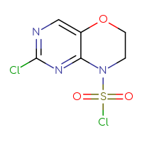 Chemical structure of 2-chloro-6H,7H,8H-pyrimido[5,4-b][1,4]oxazine-8-sulfonyl chloride - CSSB14959847776