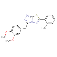 Chemical structure of 3-[(3,4-dimethoxyphenyl)methyl]-6-(2-methylphenyl)-[1,2,4]triazolo[3,4-b][1,3,4]thiadiazole - CSSB00121609478