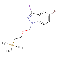 Chemical structure of 5-bromo-3-iodo-1-{[2-(trimethylsilyl)ethoxy]methyl}-1H-indazole - CSSB00020638975