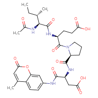 Chemical structure of (4S)-5-[(2S)-2-{[(1S)-2-carboxy-1-[(4-methyl-2-oxo-2H-chromen-7-yl)carbamoyl]ethyl]carbamoyl}pyrrolidin-1-yl]-4-[(2S,3S)-2-acetamido-3-methylpentanamido]-5-oxopentanoic acid - CSSB02125551160