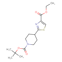 Chemical structure of tert-butyl 4-[4-(ethoxycarbonyl)-1,3-thiazol-2-yl]piperidine-1-carboxylate - CSSB00010170466